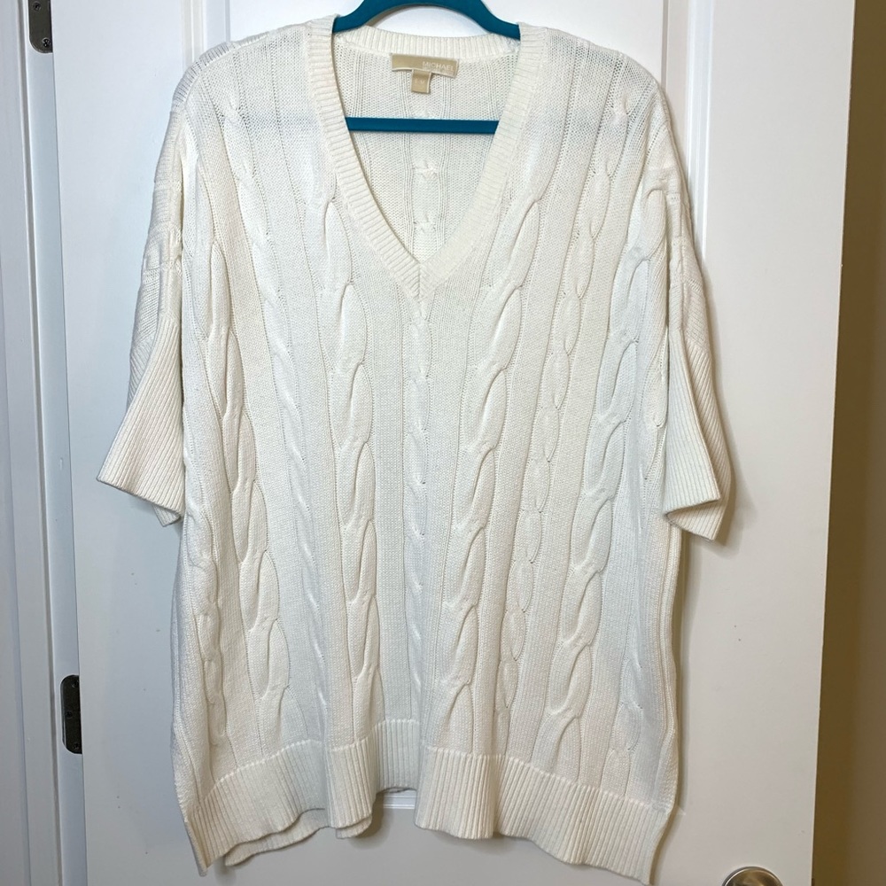 Michael Kors Cream Cable Knit Vneck Oversized Sweater